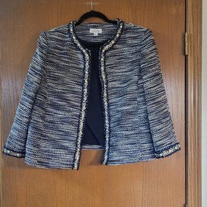 Tahari ASL Women's Pearl Trim Boucle Jacket Blue- Size 16